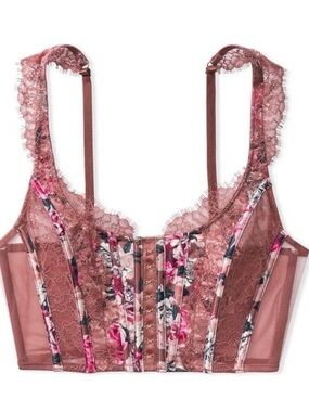 Victoria's Secret Dream Angel Rose Floral Lace Longline hook corset